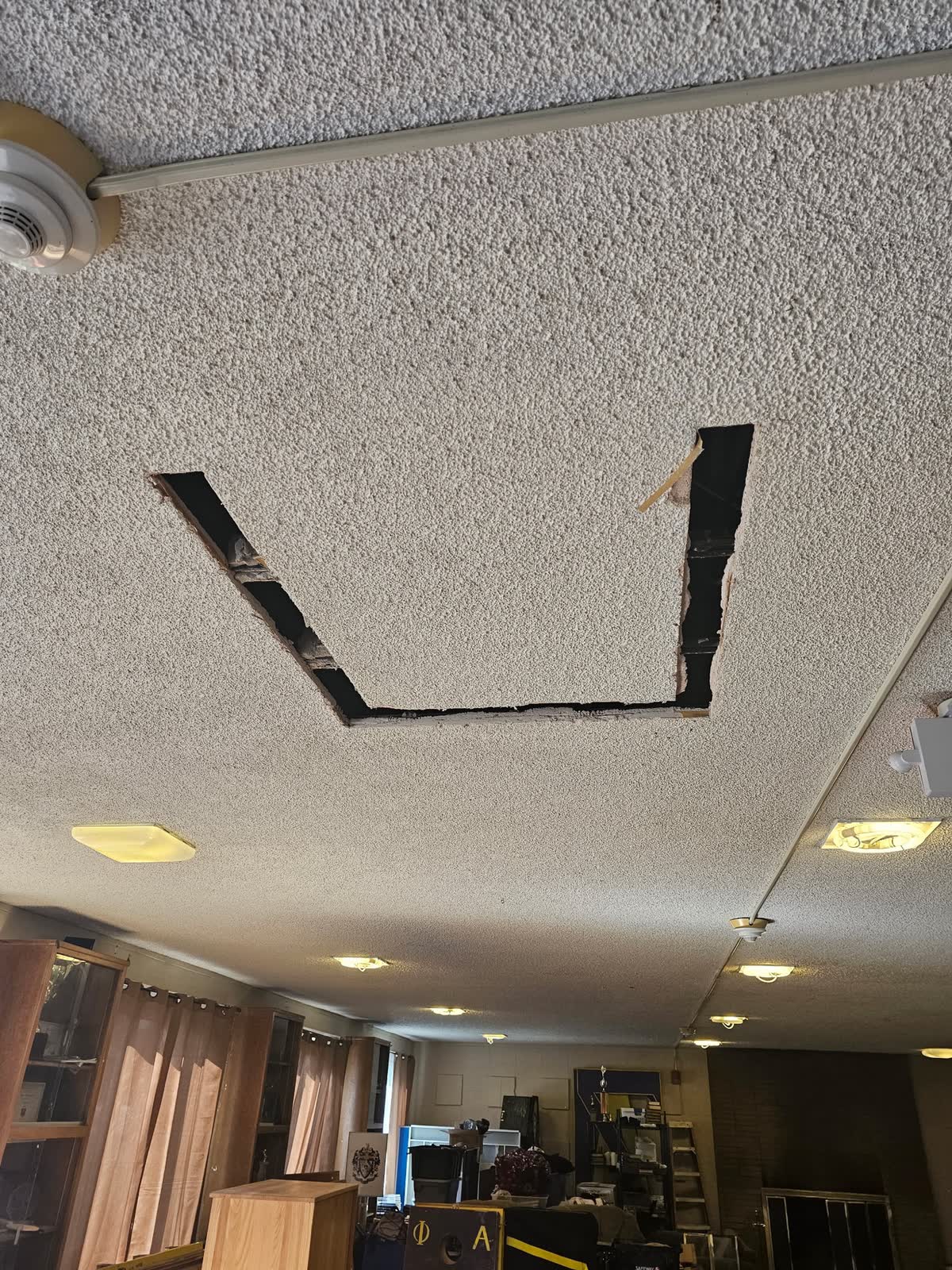 Ceiling opened for mechanical and electrical work