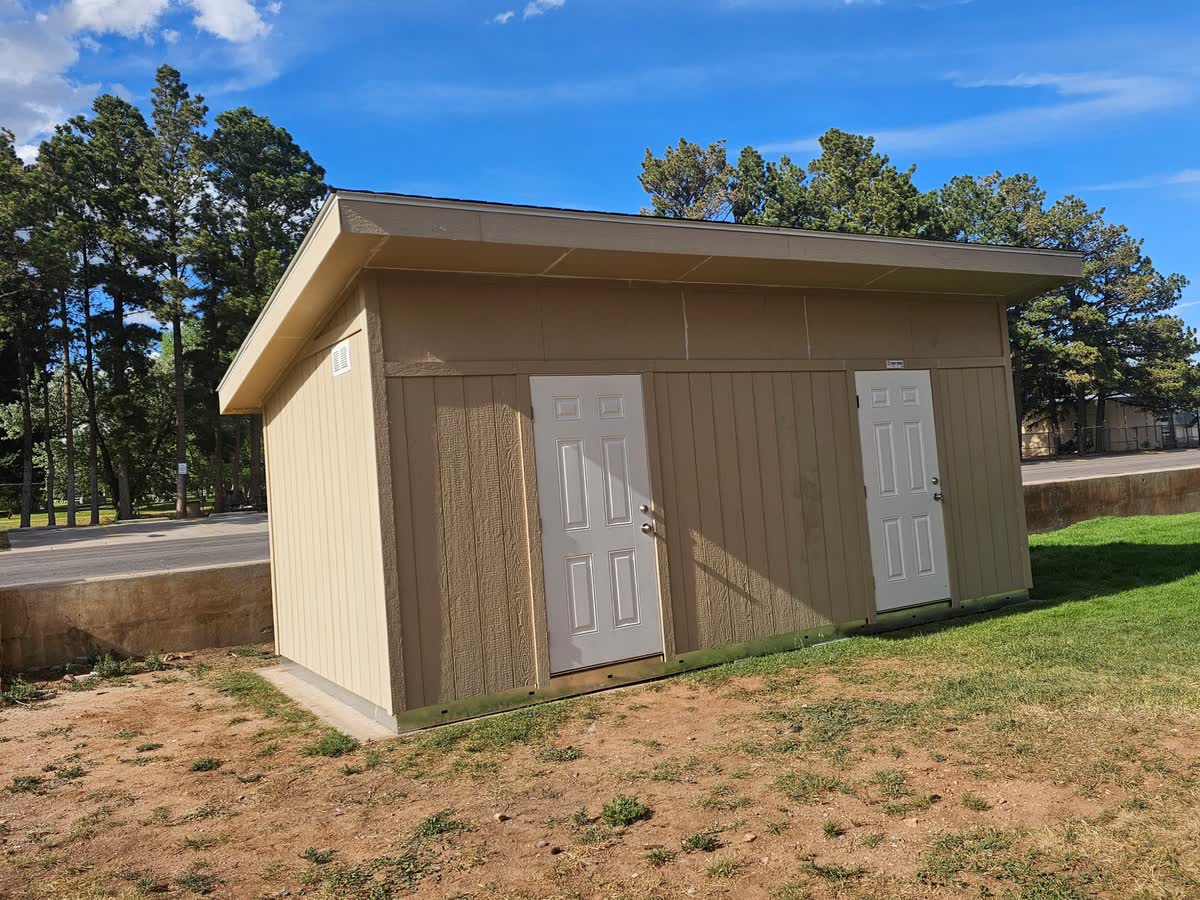 New utility shed installed on south side, July 9 2026